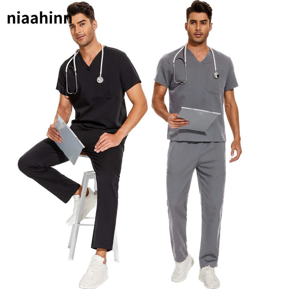 Mens Womens Scrubs Doctor Nurse Medical Workwear Hospital Uniform Top Long  Pants